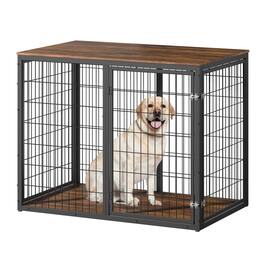Runesay - 47'' Rustic Brown Dog Crate Dog Cage Furniture with 3 Doors for Large and Medium Dogs