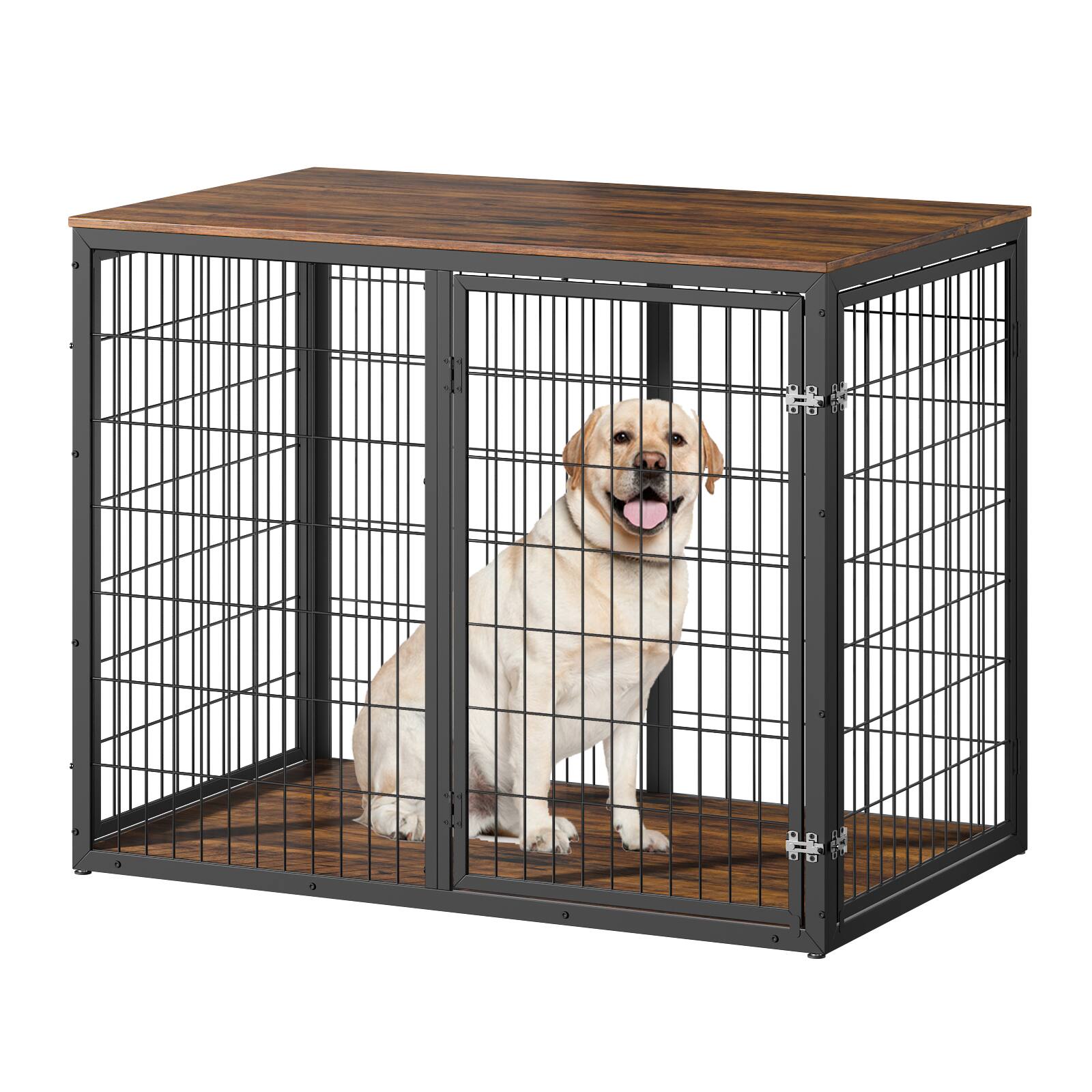 Angle. Dexmalle - Dexmalle-47'' Dog Crate Dog Cage Furniture with 3 Doors-Brown.