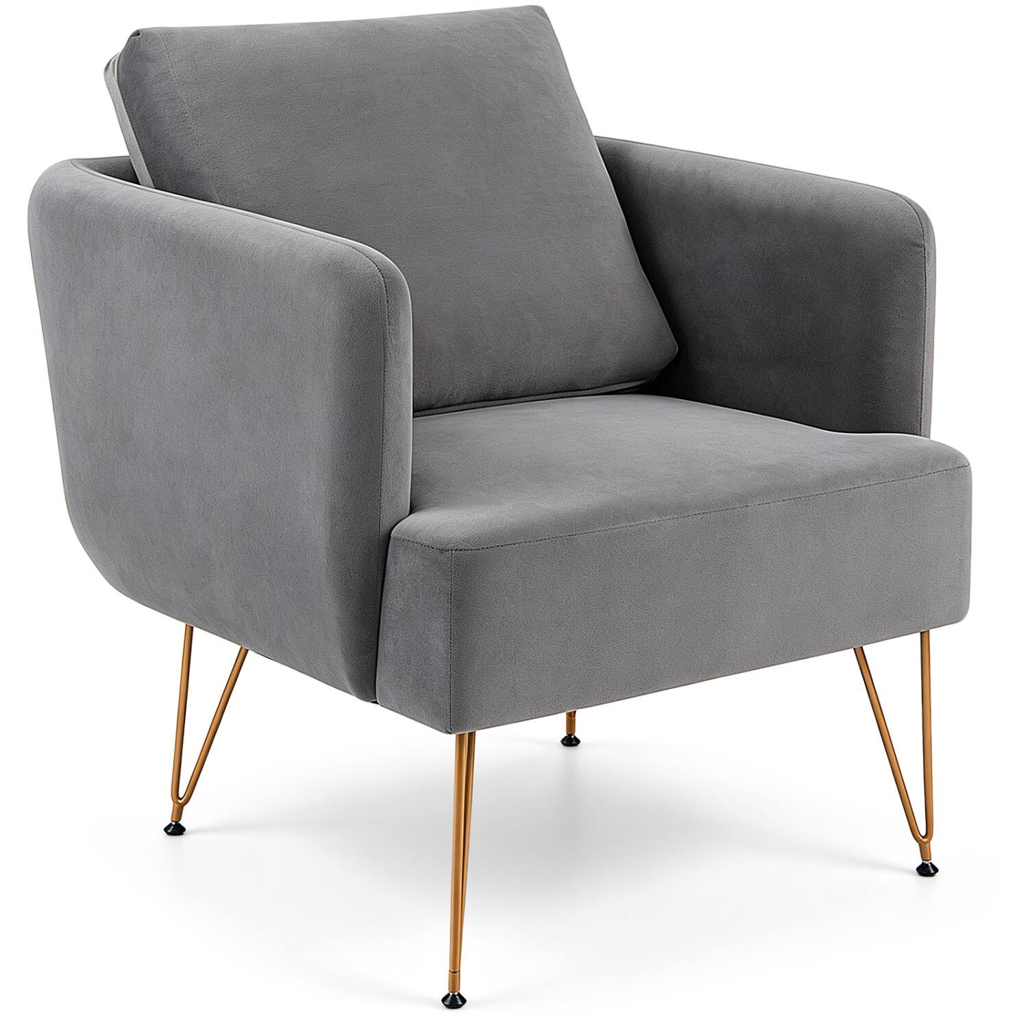 Front. WELLFOR - Modern Accent Chair with Back Cushion & Metal Legs for Living Room Bedroom - Gray.