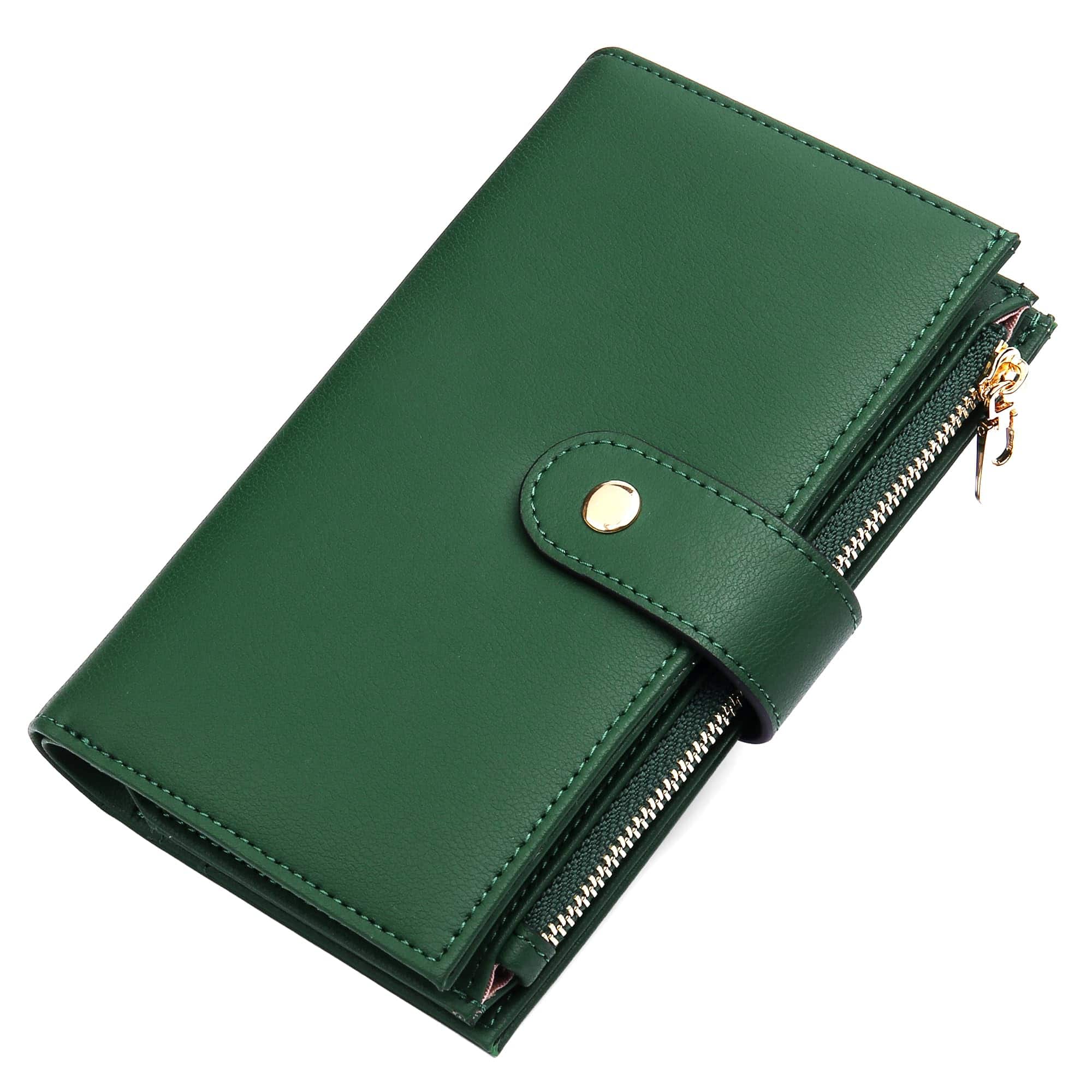Jadie Link - Wallet Women Rfid Blocking Leather Trifold Clutch Credit Card Holder Ladies Travel Purse Pen Large Capacity Womens - 1Dark Green