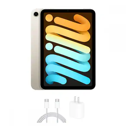 Front. Apple - 8.3-inch iPad Mini 6th Generation (2021) Wi-Fi and Cellular 64GB (Unlocked) - Starlight.