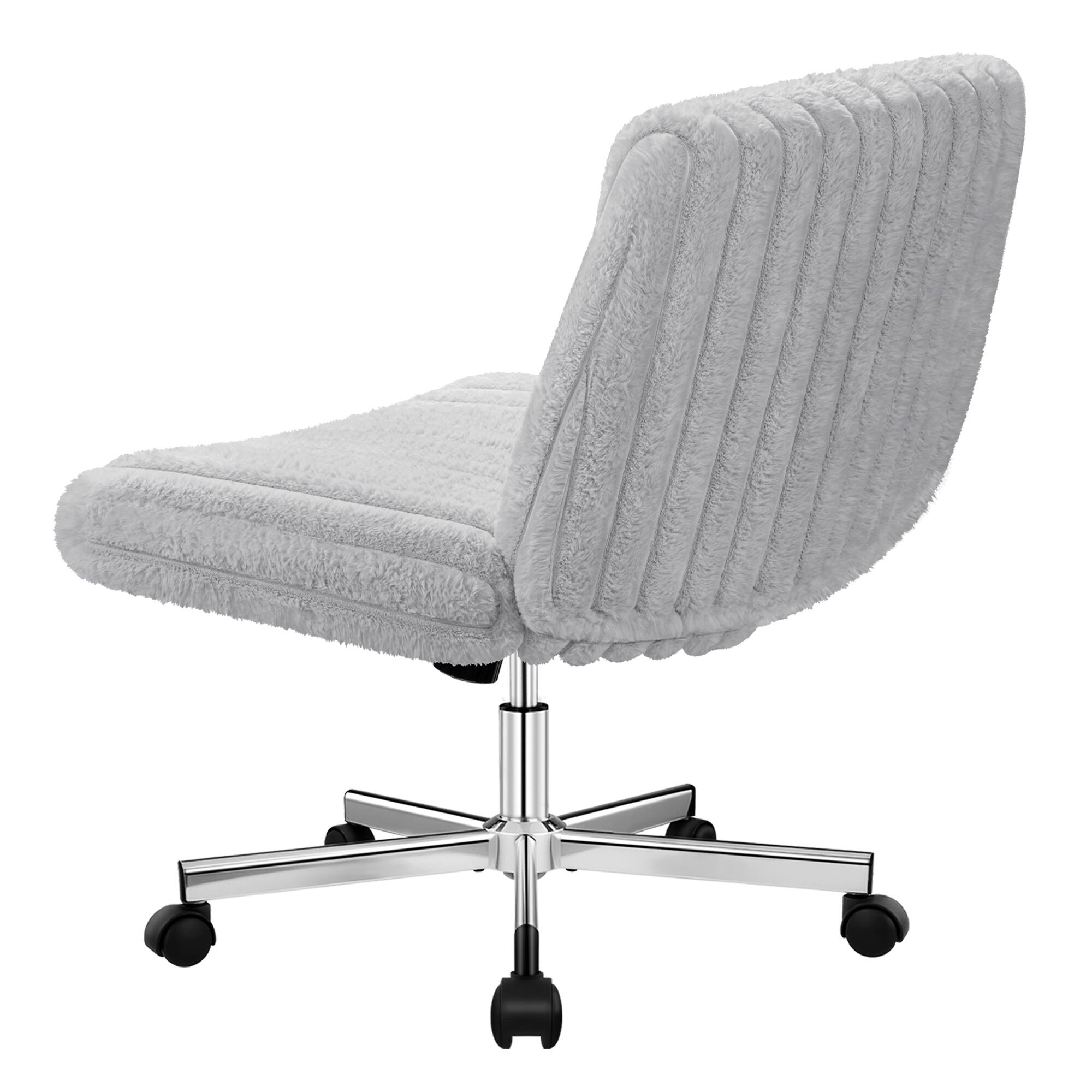 Back. Brick Attic - Criss Cross Chair with Wheels, Armless Office Chair for Home Office,  Ergonomic Wide Vanity Makeup Task Chair - Grey.