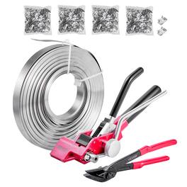 VEVOR - Steel Banding Strapping Kit, Heavy Duty Banding Sealer Tool with 400 ft Binding Straps, 400 Metal Clasps - Black + Dark Pink