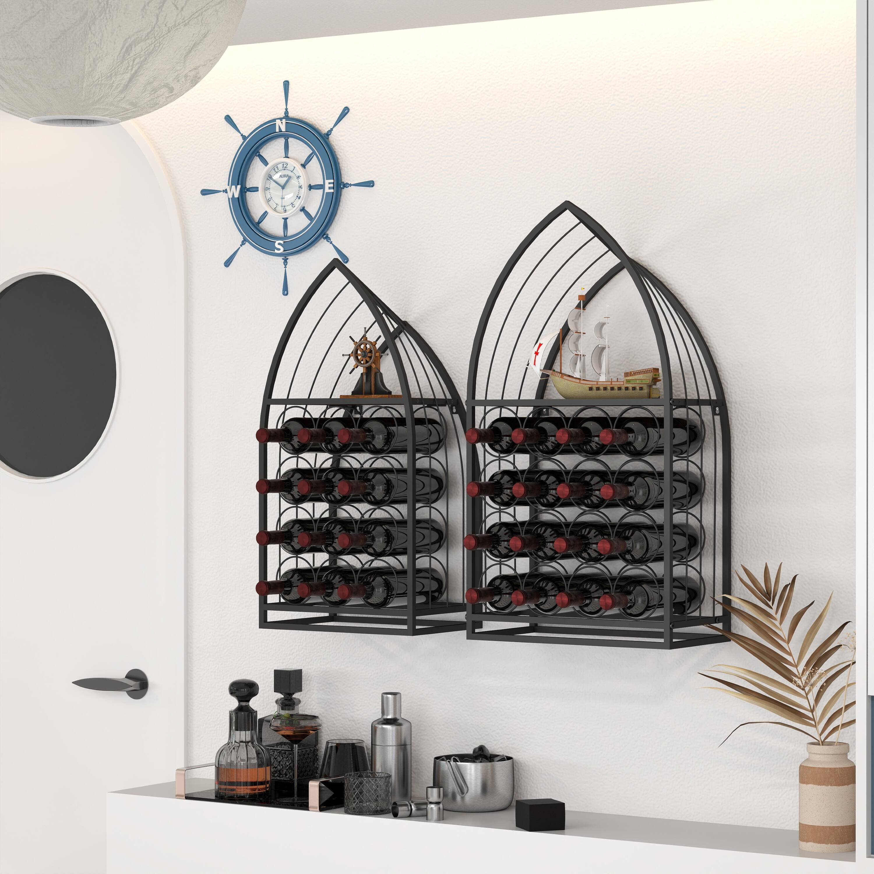 Angle. TinyHomie - Sailboat Shaped Wine Cabinet Rack 2 Piece Display Rack Freestanding Wine Cabinet with Bottle Storage.
