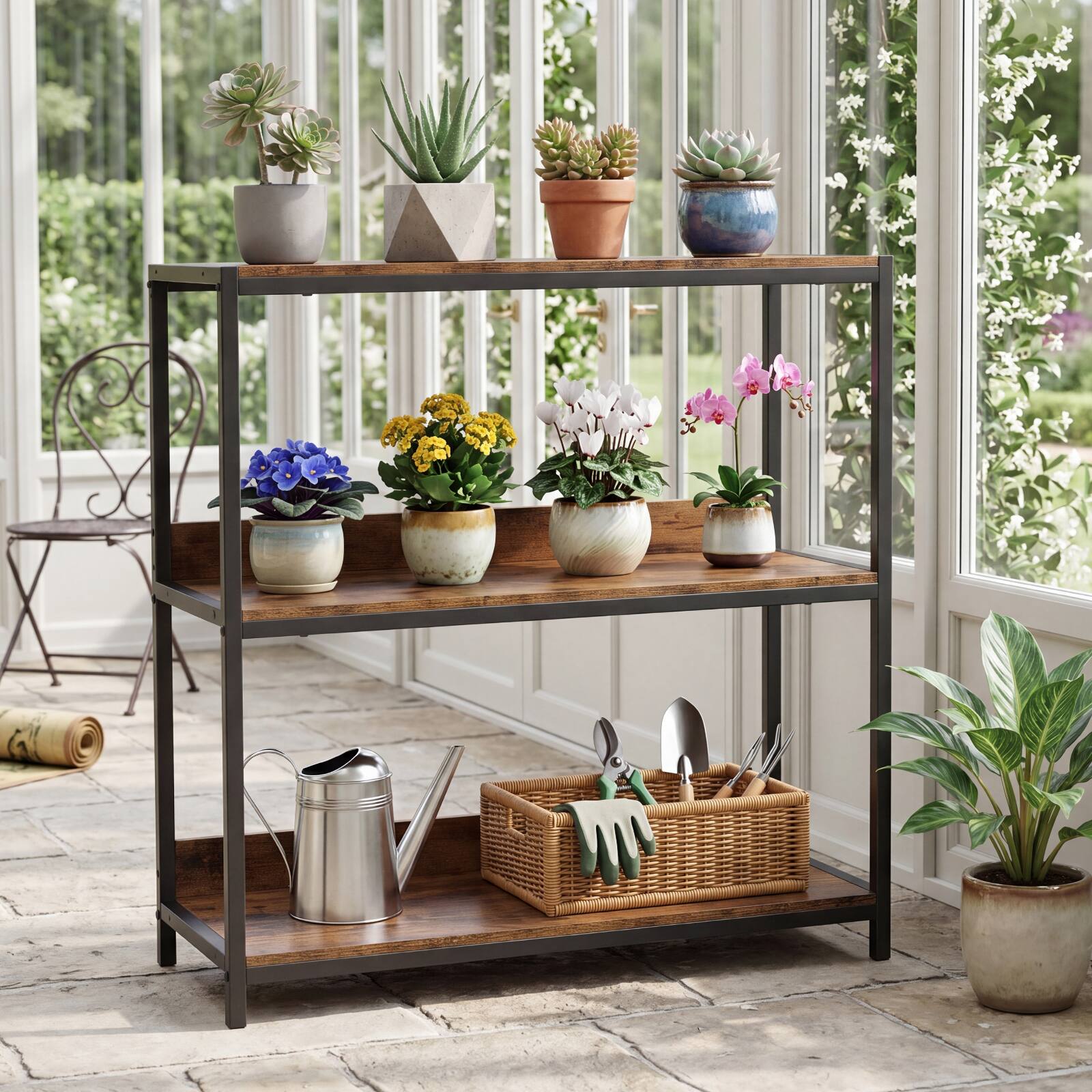 Alt View 4. Costway - Costway 3-Tier Bookshelf, Industrial Small Bookcase with Wooden Shelves and Metal Frame - Rustic Brown + Black.
