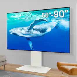 WALL - V4 – Sleek Shallow Floor TV Stand for Extra Large 50-90 Inch, for Living Room and Bedroom, Japan-Engineered Design - Satin White