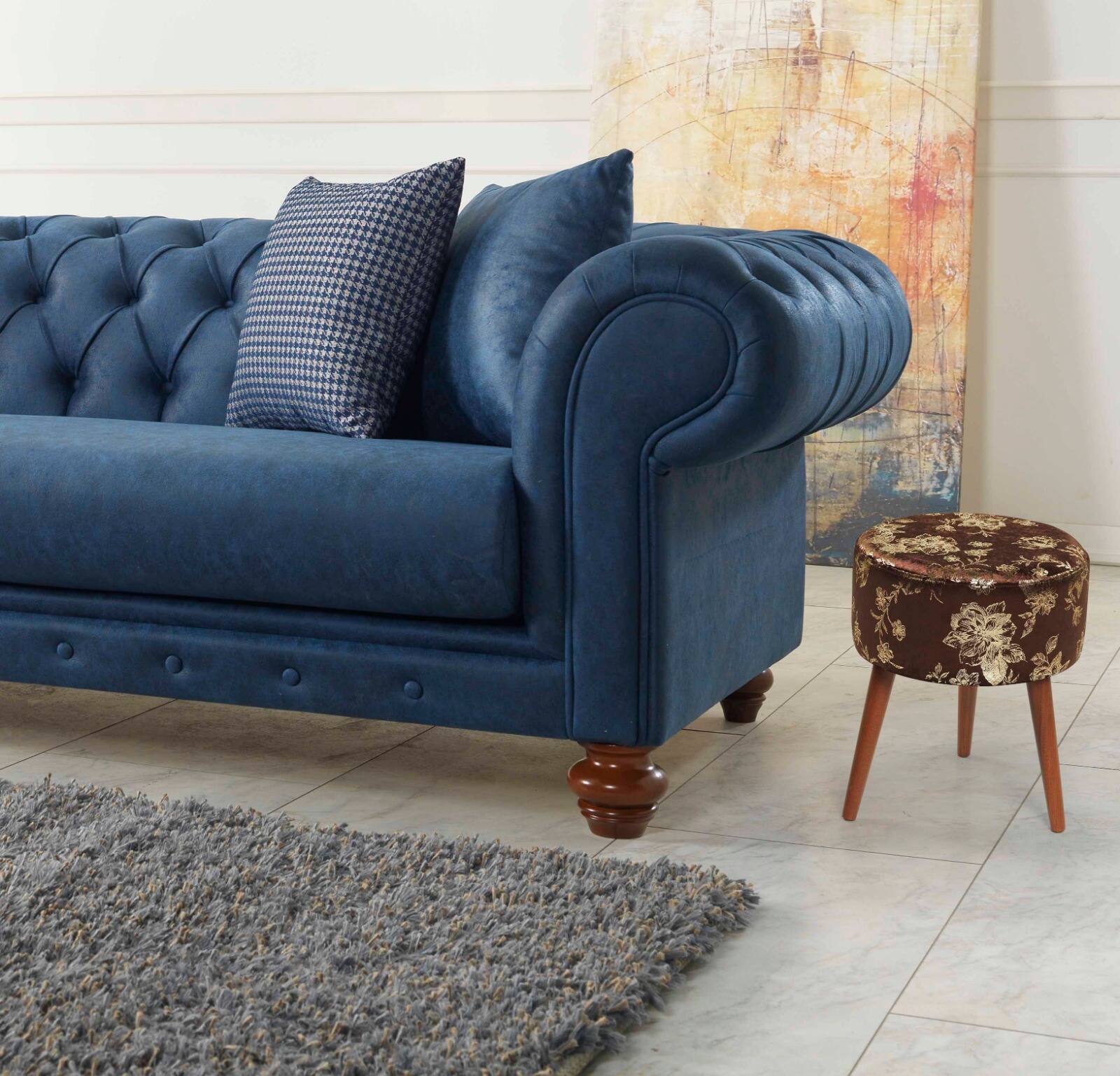 Angle. Tiramisubest - Elegant 3-Leg Wood Ottoman with Cushioned Top - Brown - Brown.