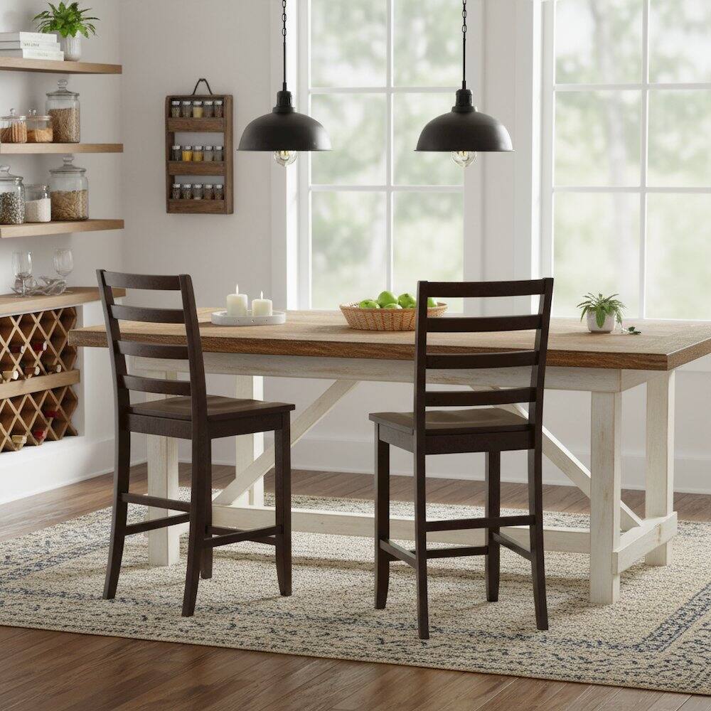 Back. FurniFact - Wood Seat Counter Stools Set of 2 - Cappuccino.