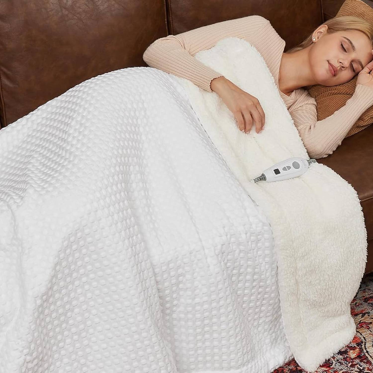 Front. Acekool - 72"x84" Heated Electric Blanket with LCD Dual Controller, White - White.