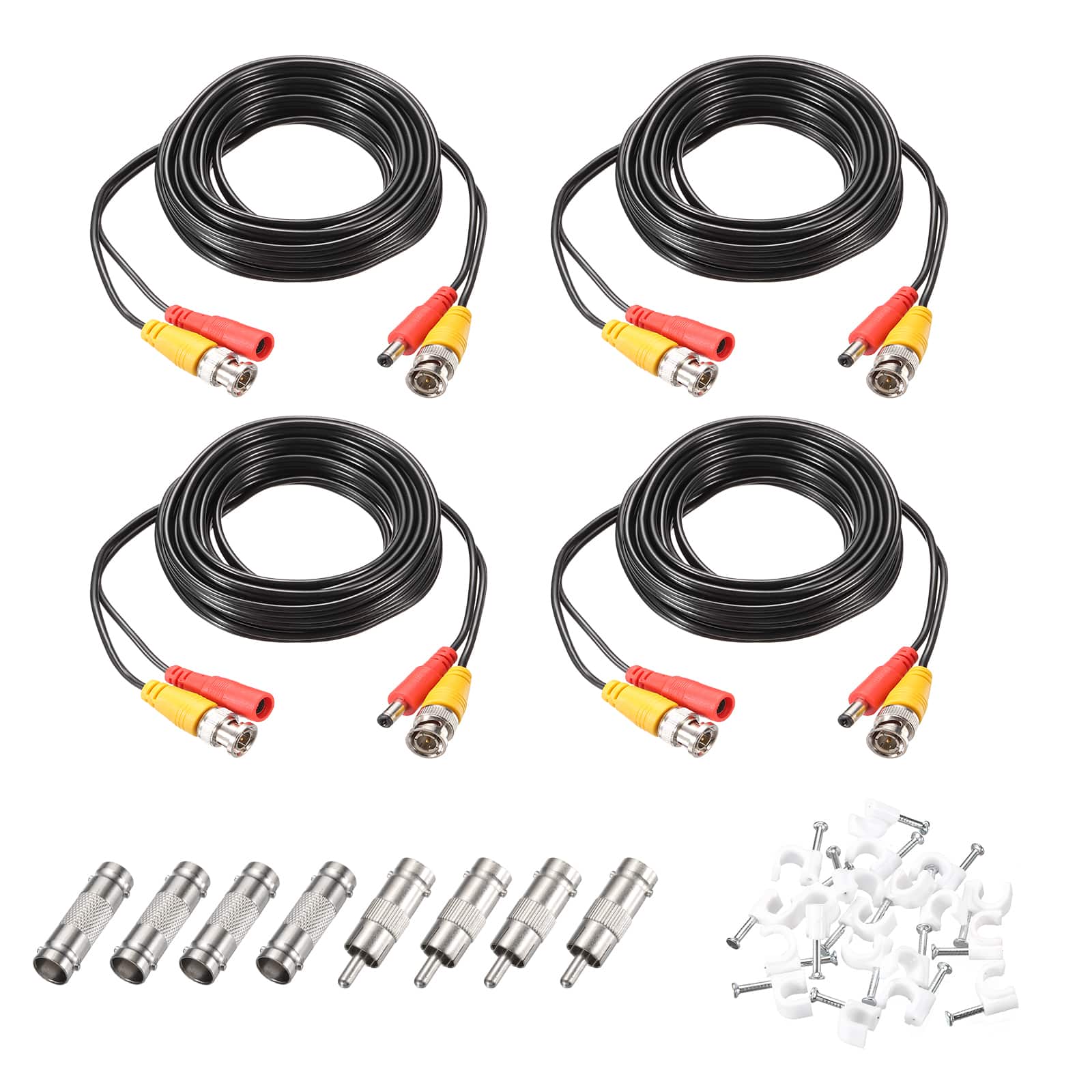 Unique Bargains - BNC Video Power Cable, 4 Set, All-in-One CCTV Camera Extension Cord - Black