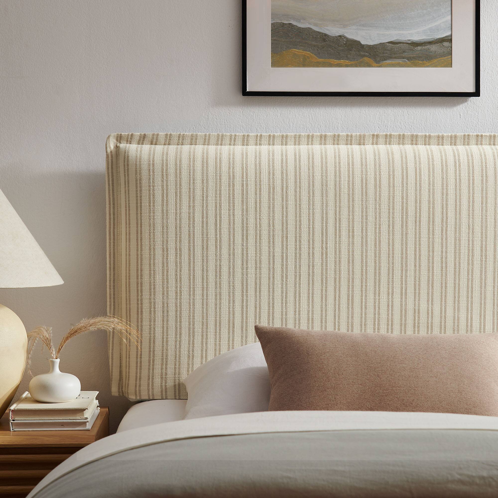 Alt View 1. Modway - Camille Striped Linen Blend Headboard by Modway - Oatmeal Stripe.