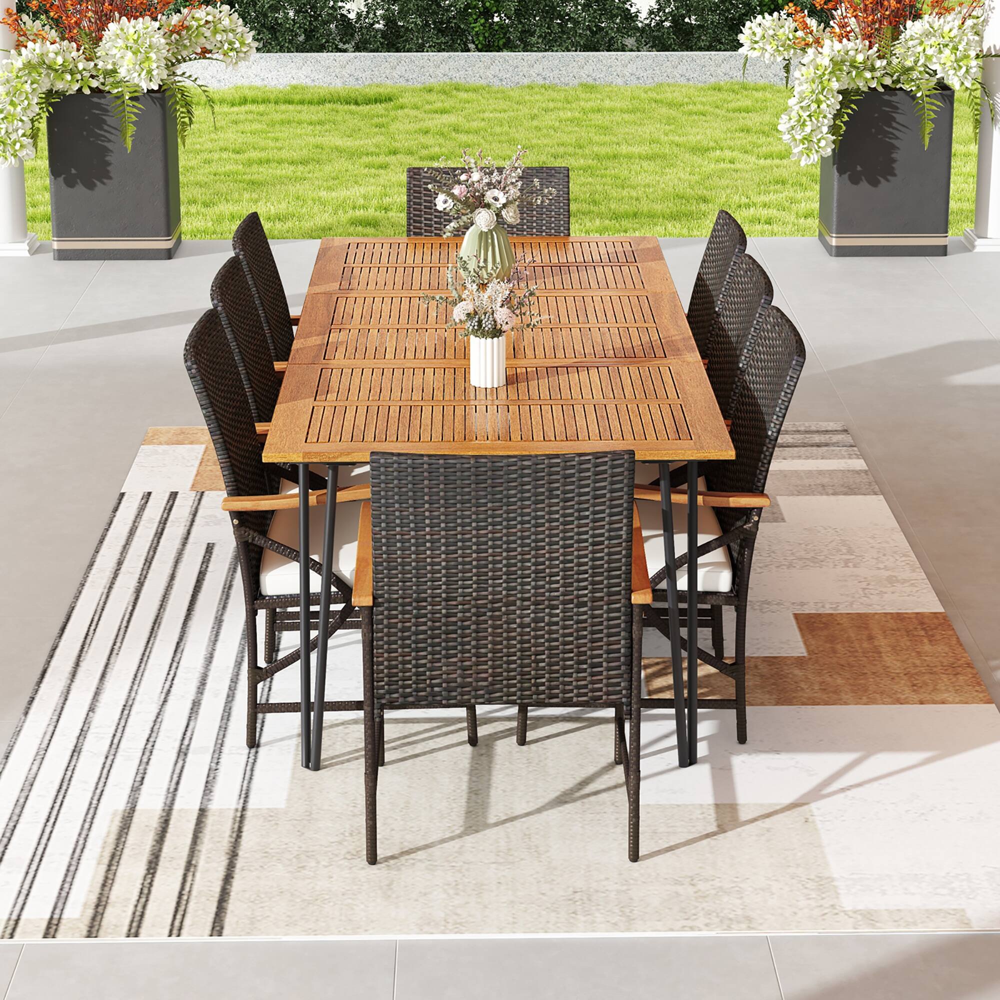 Alt View 3. Gymax - Gymax 9 PCS Outdoor Patio Dining Set Armchairs Set of 8 & Acacia Wood Square Table - Mix Brown.