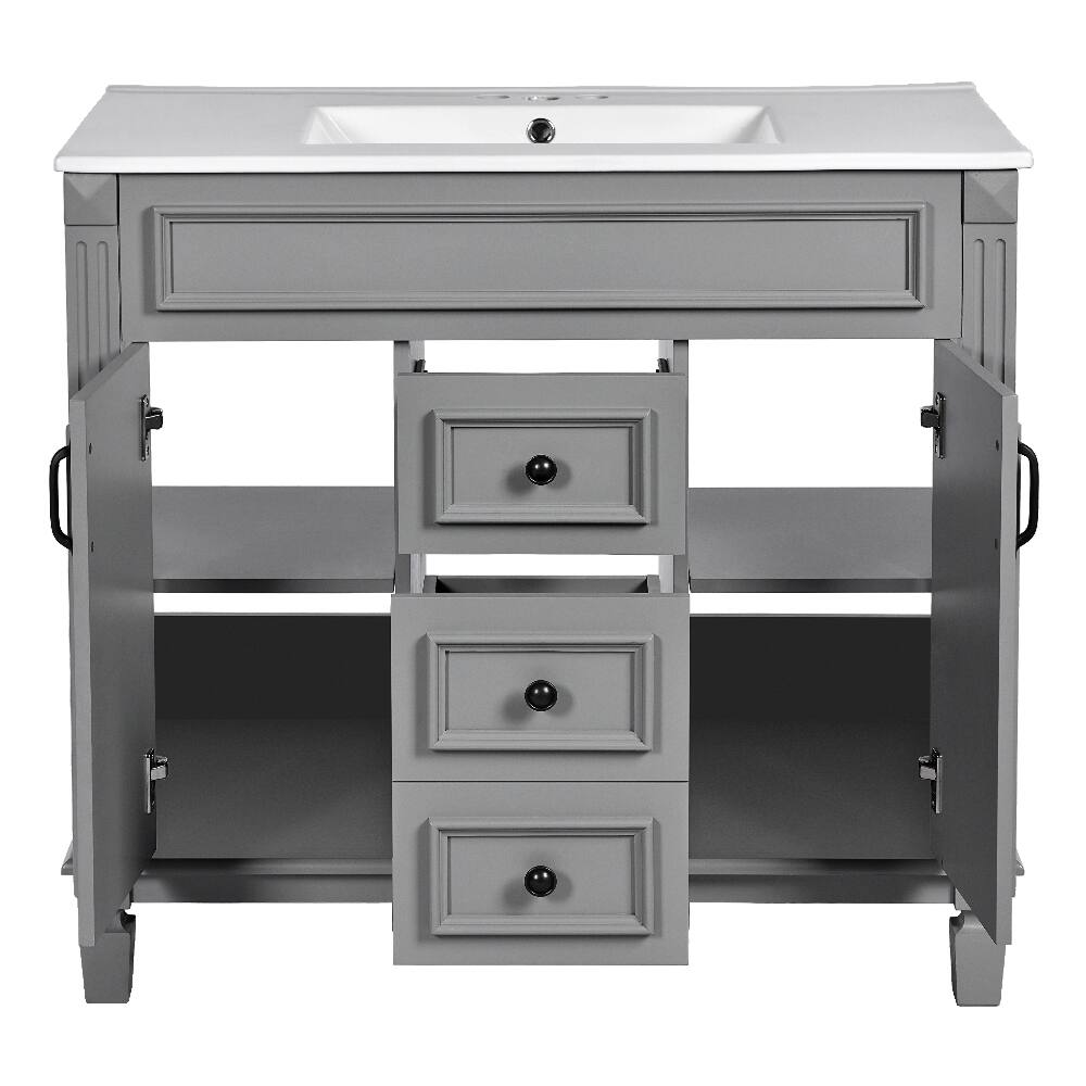 Alt View 6. Loheer - Loheer 36 inch Bathroom Vanity with Sink Modern Grey Single Sink Cabinet - Grey.
