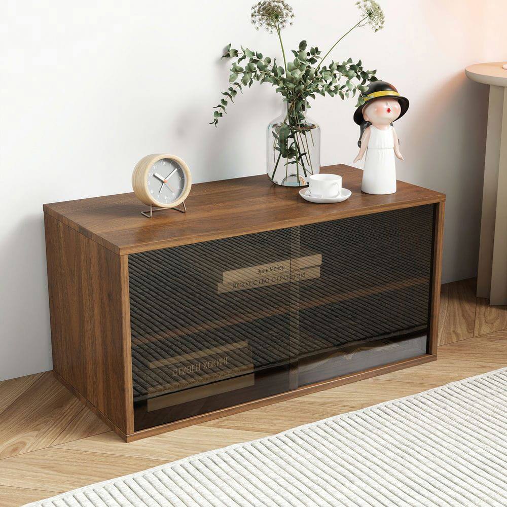 Front. Kadyn - Double Drawer Wooden Stackable Storage Drawers, Small Food Storage Cabinet, Under Bed Drawers for Bedroom, Brown - Brown.