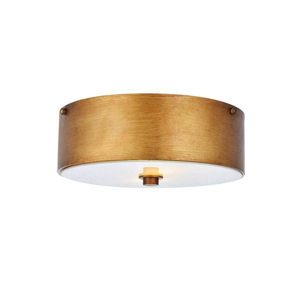 Alt View 2. Living District - Hazen 2 light 12 inch Vintage Gold flush mount - Vintage Gold And White.