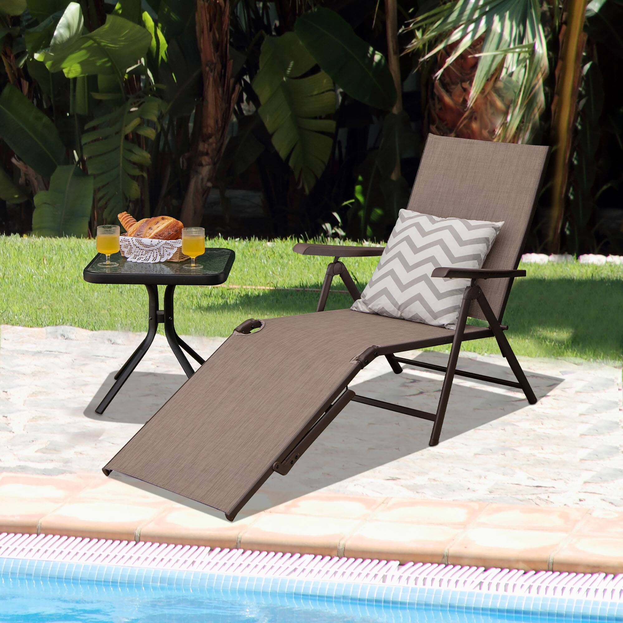 Alt View 3. Gymax - Gymax Set of 2 Outdoor Adjustable Chaise Lounge Chair Patio Folding Recliner Lounge Brown - Brown.