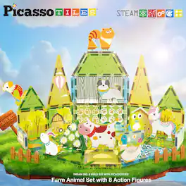 PicassoTiles - PICASSO-TILES Magnetic Tiles for Kids, 52PCS, Farm Theme, Construction STEM Building Blocks Educational Toy