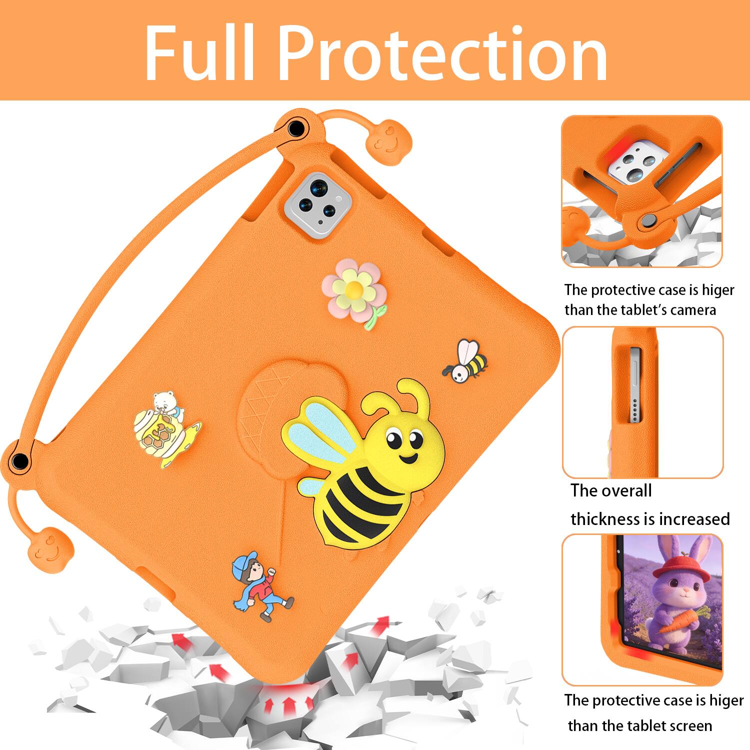 Full Protection

The protective case is higher than the tablet's camera

The overall thickness is increased

The protective case is higher than the tablet screen