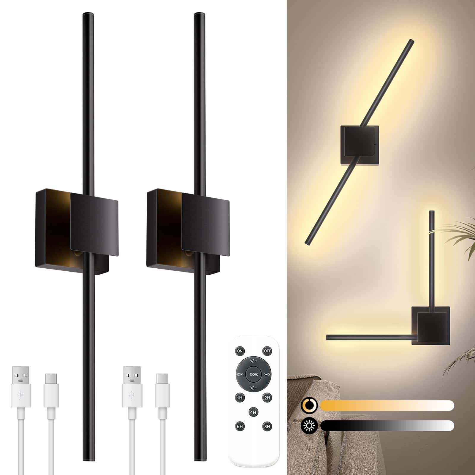 HM 1810 - Operated Wall Sconce With Remote Control Dimmable Sconces Set Of Two Diy Independently Rotatable Lamp k k L - Default