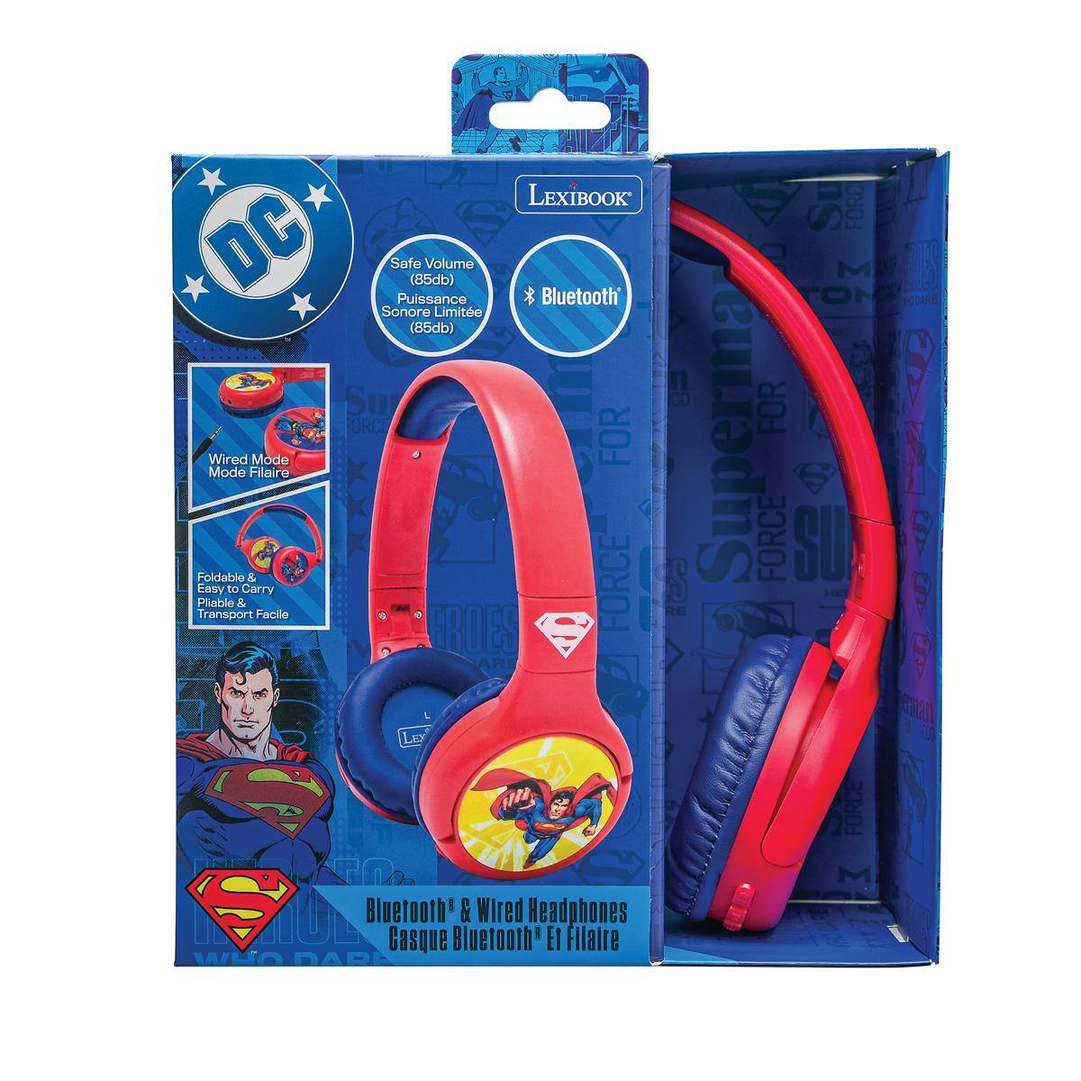 LEXIBOOK FORC Su DC Safe (85db) Volume Bluetooth TON ME Puissance DARE Sonore Limite (85db) I Sur FOR FORCE Superma Wired Mode FOR Mode Fillaire Foldable L FORCE FORCE SU Plable Easy Transport to & Carry Facille S EROES ARE mal La S FORCE GO S Bluetooth & Wired Headphones Casque Bluefooth' EI Fllaire
