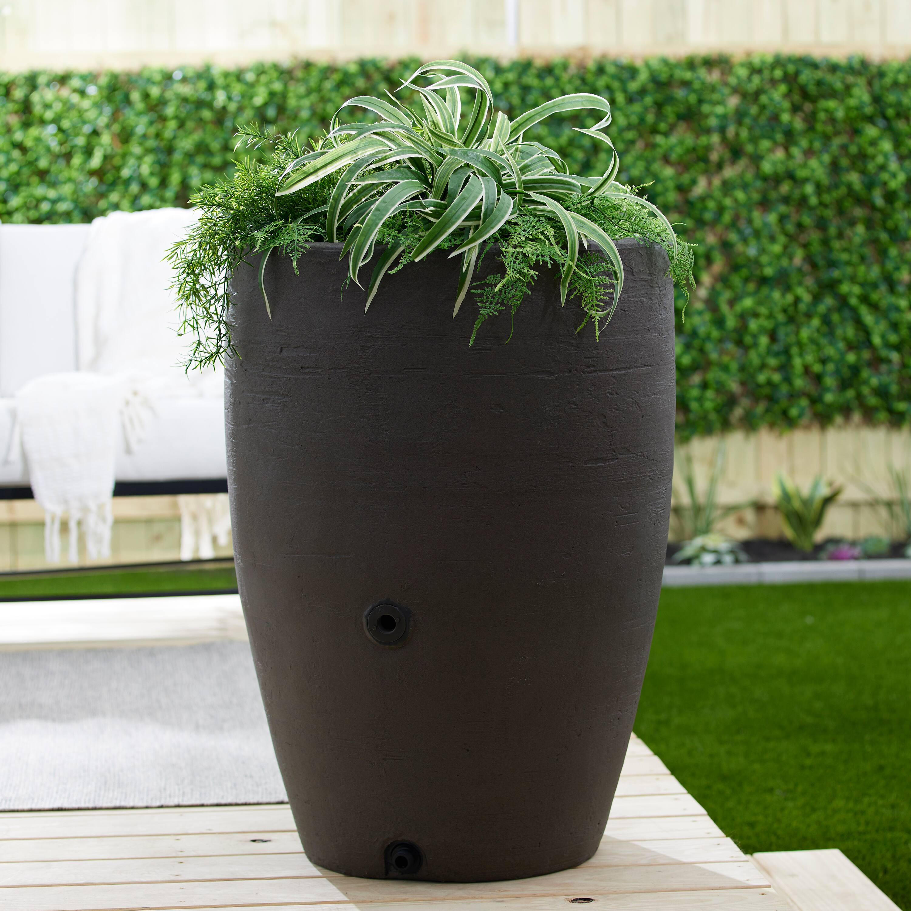 Alt View 6. Algreen - Algreen Plastic Rain Barrel, 50 Gal Rainwater Drum w/ Spigot, Athena, Brownstone - Brownstone.