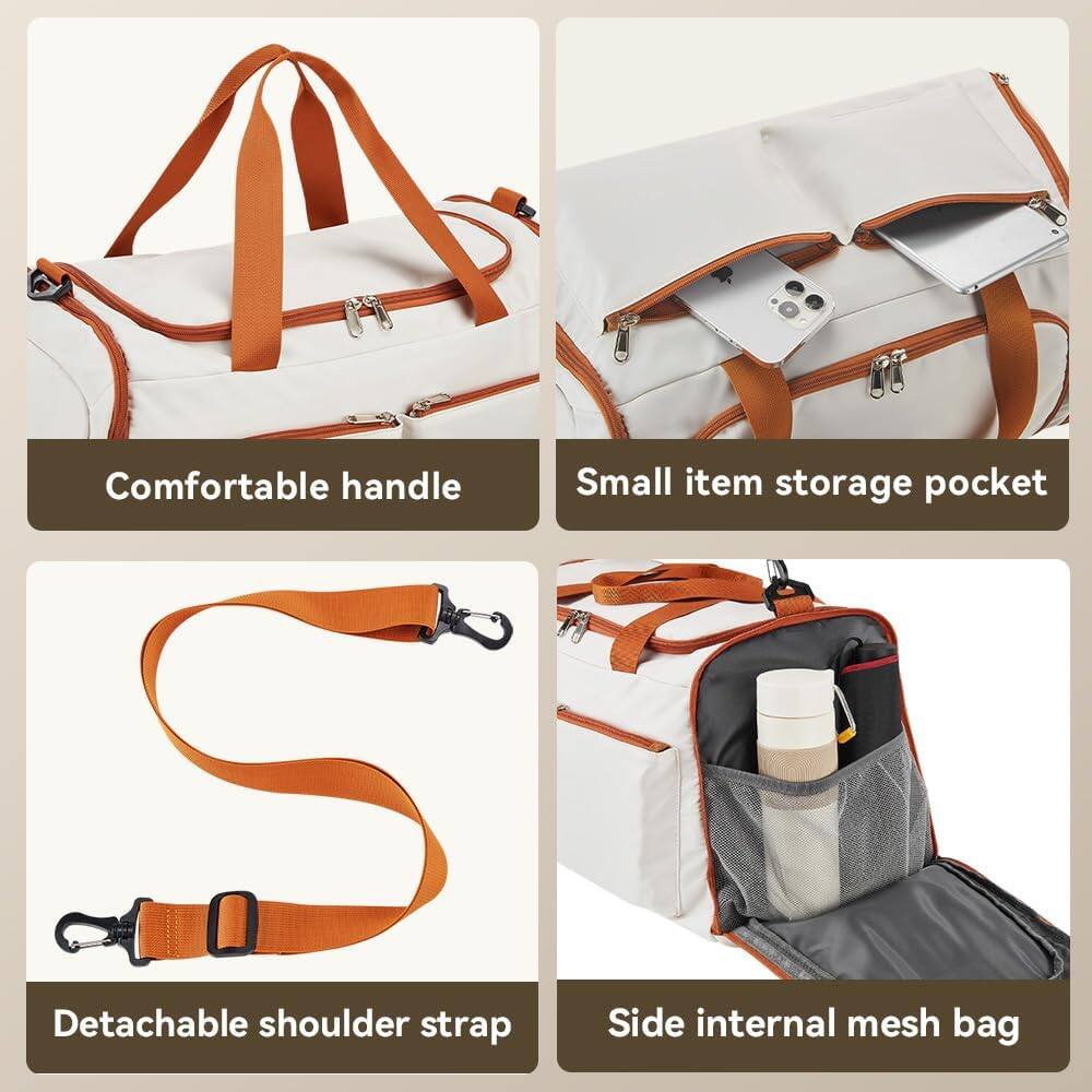 Comfortable handle  
Small item storage pocket  
Detachable shoulder strap  
Side internal mesh bag