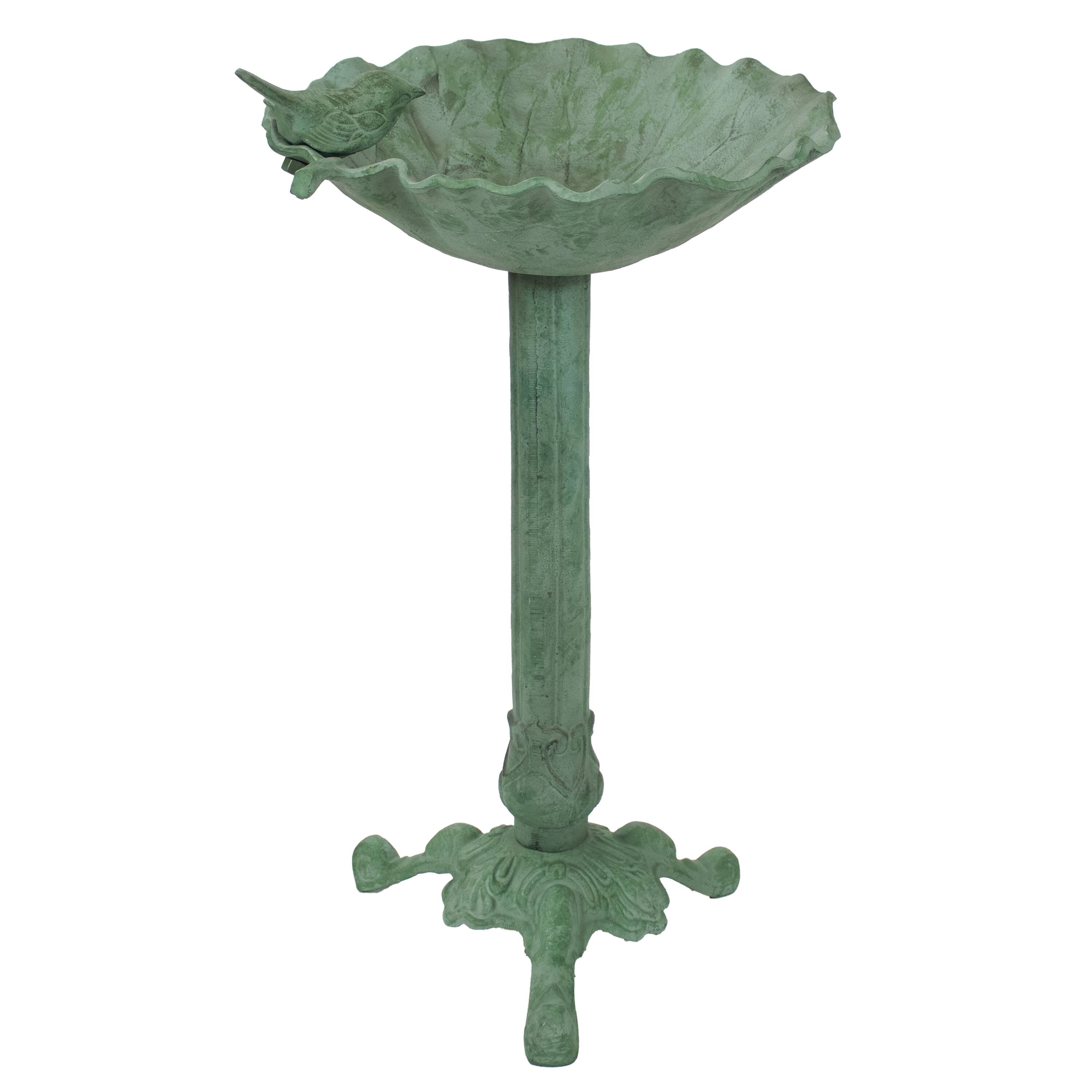 Alt View 5. Sunnydaze - Autumnal Leaf Metal Bird Bath - 11.75 in - Green Patina.