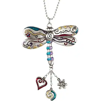 Front. Ganz - Ganz Multi Color Dragonfly Car Charm 7.5 inch with Silver Chain - Silver.