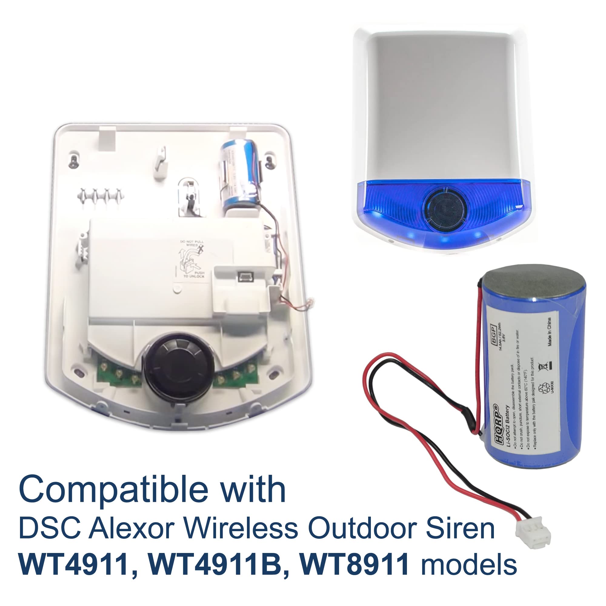 RD & HGP A! Mari - in ed I 1 1 I I 4 I i I a 1 I Battery snam u 1 HORP BOCI I 1 I 1 f ! ! 4 Compatible with DSC Alexor Wireless Outdoor Siren WT4911, WT4911B, WT8911 models