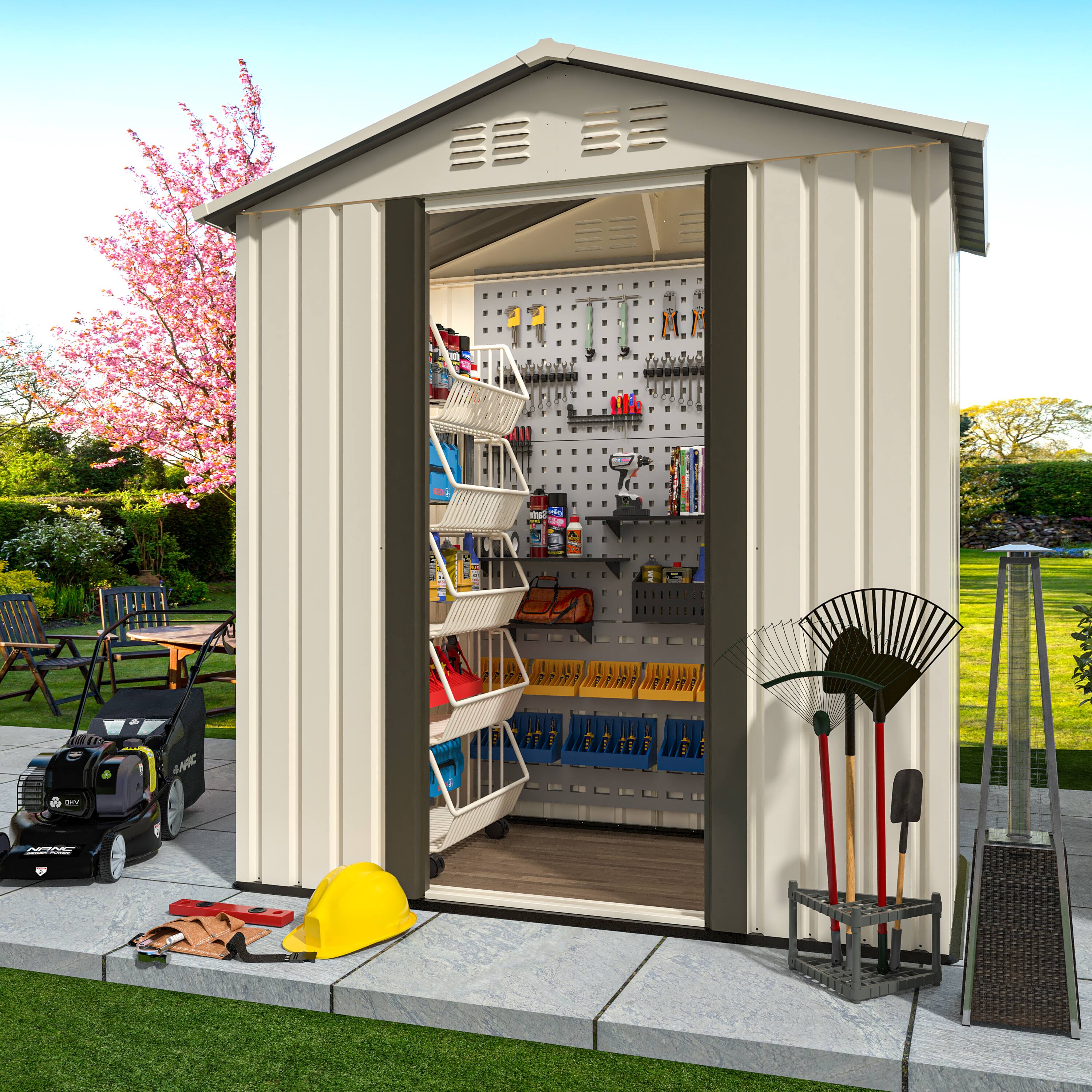 Angle. Loheer - Loheer 5x3 White Metal Shed Outdoor Tool Storage Garden Shed with Apex Roof.