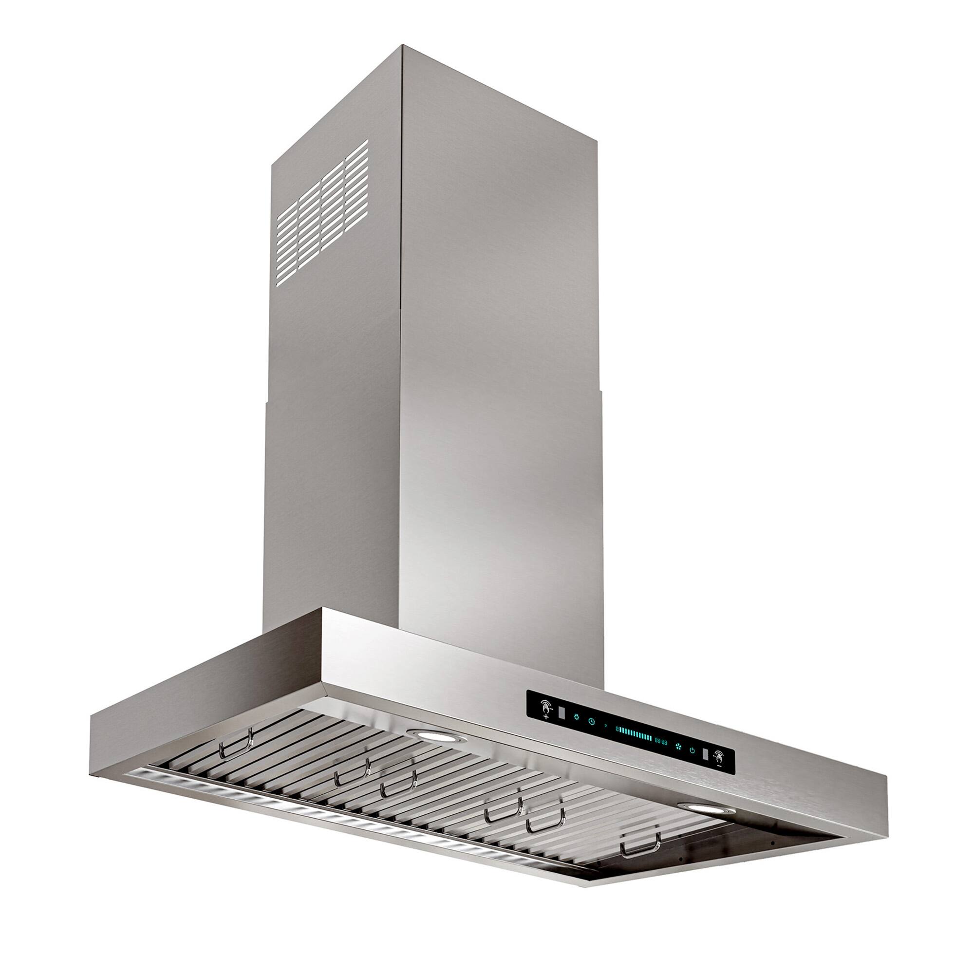 Angle. Onefly - 36 inches - Ducted - Wall Mount Range Hood - silver.