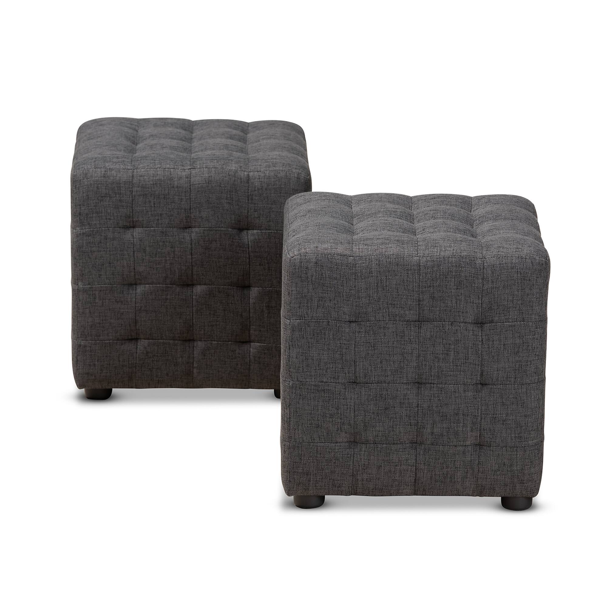 Angle. Baxton Studio - Elladio Modern and Contemporary Fabric Upholstered Tufted Cube Ottoman Set - Charcoal.
