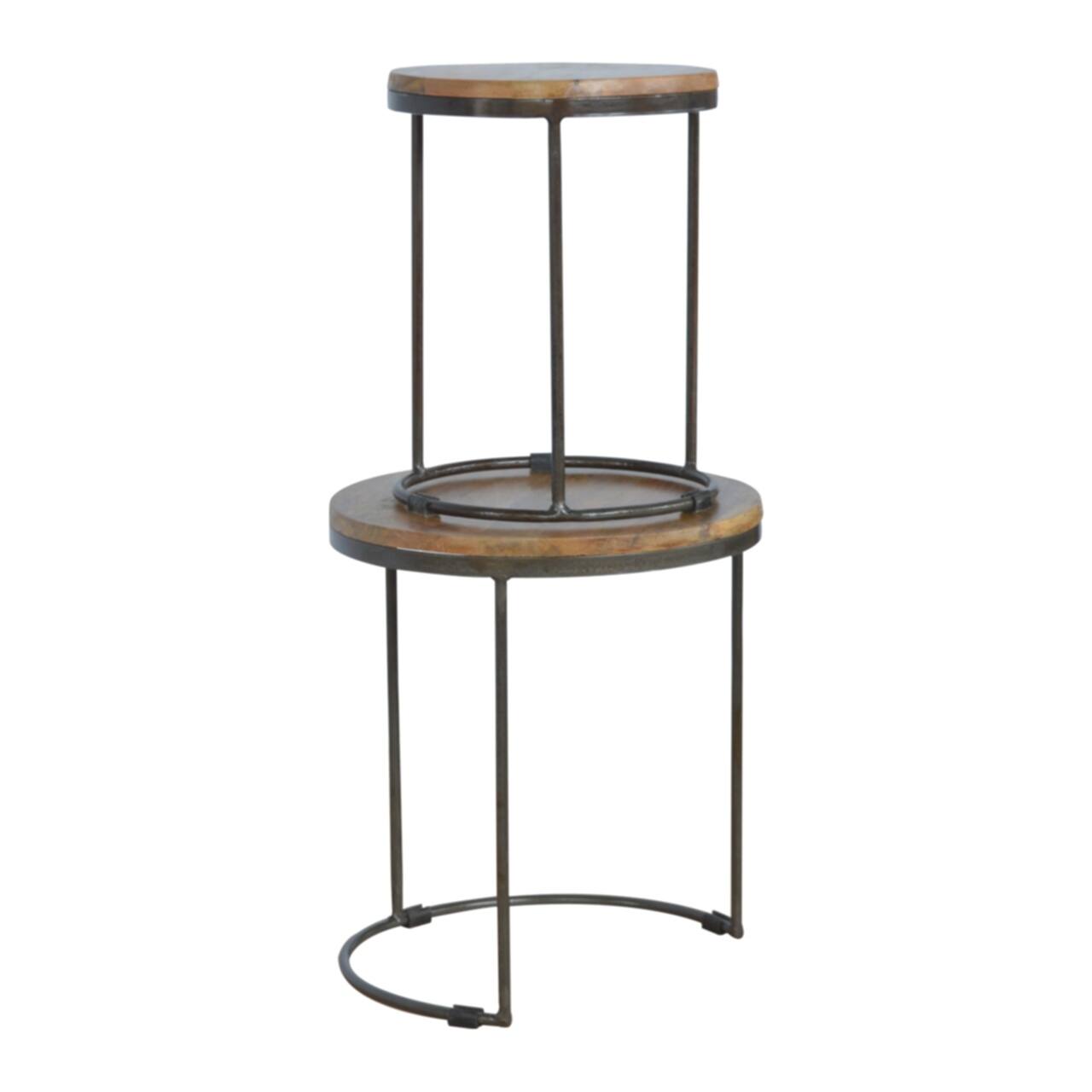 Alt View 6. Artisan Furniture - Artisan Furniture Solid Wood Round Stool Set of 2 with Iron Base, Brown - Brown.