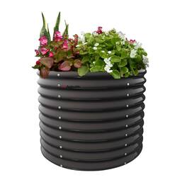 A Anleolife - Gray Metal Circle Raised Garden Bed Planter Box for Planting Vegetables Flowers Herb (36 in. L x 36 in. W x 30 in. H)