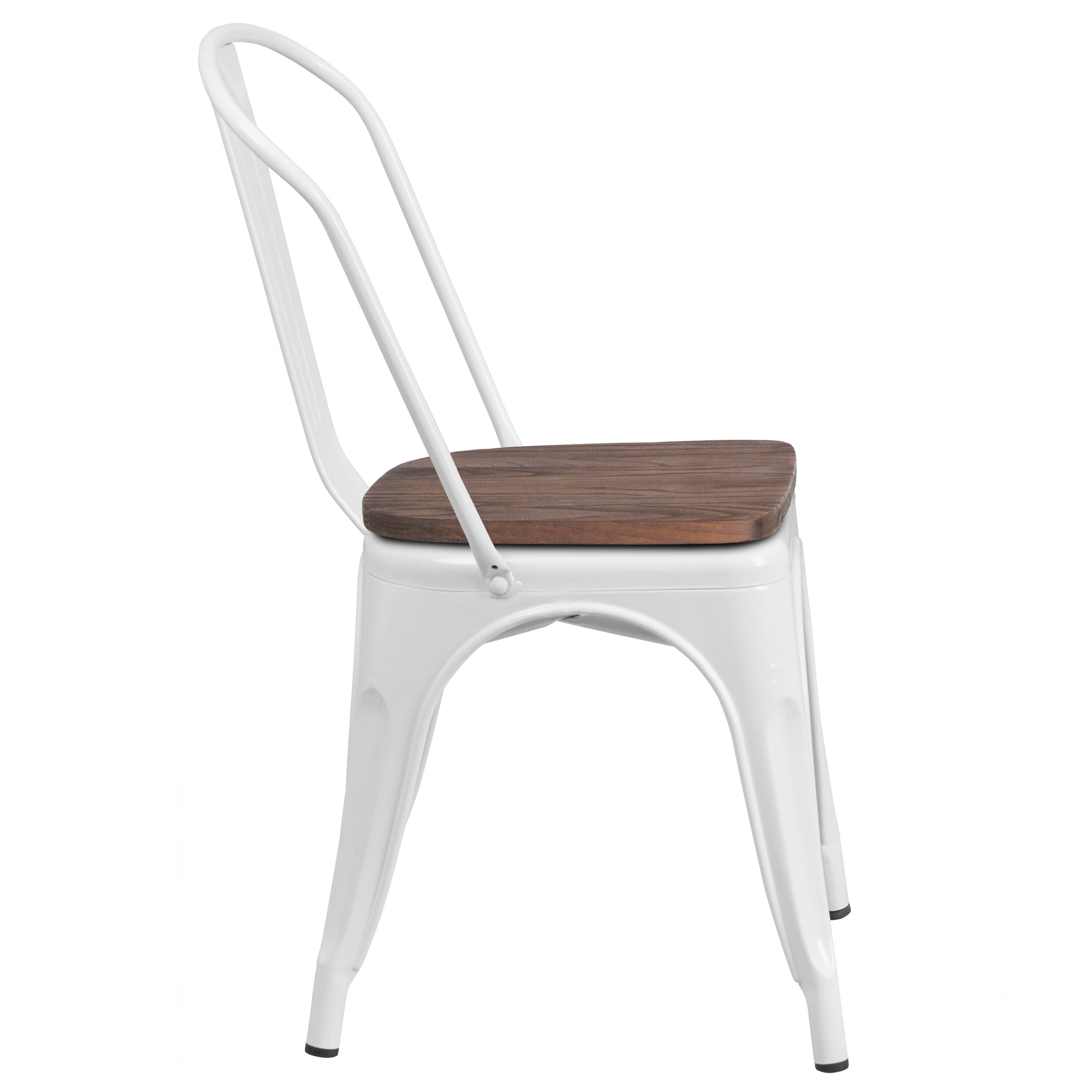 Alt View 6. Emma + Oliver - Colorful Metal Stackable Dining Chair with Wood Seat - White.