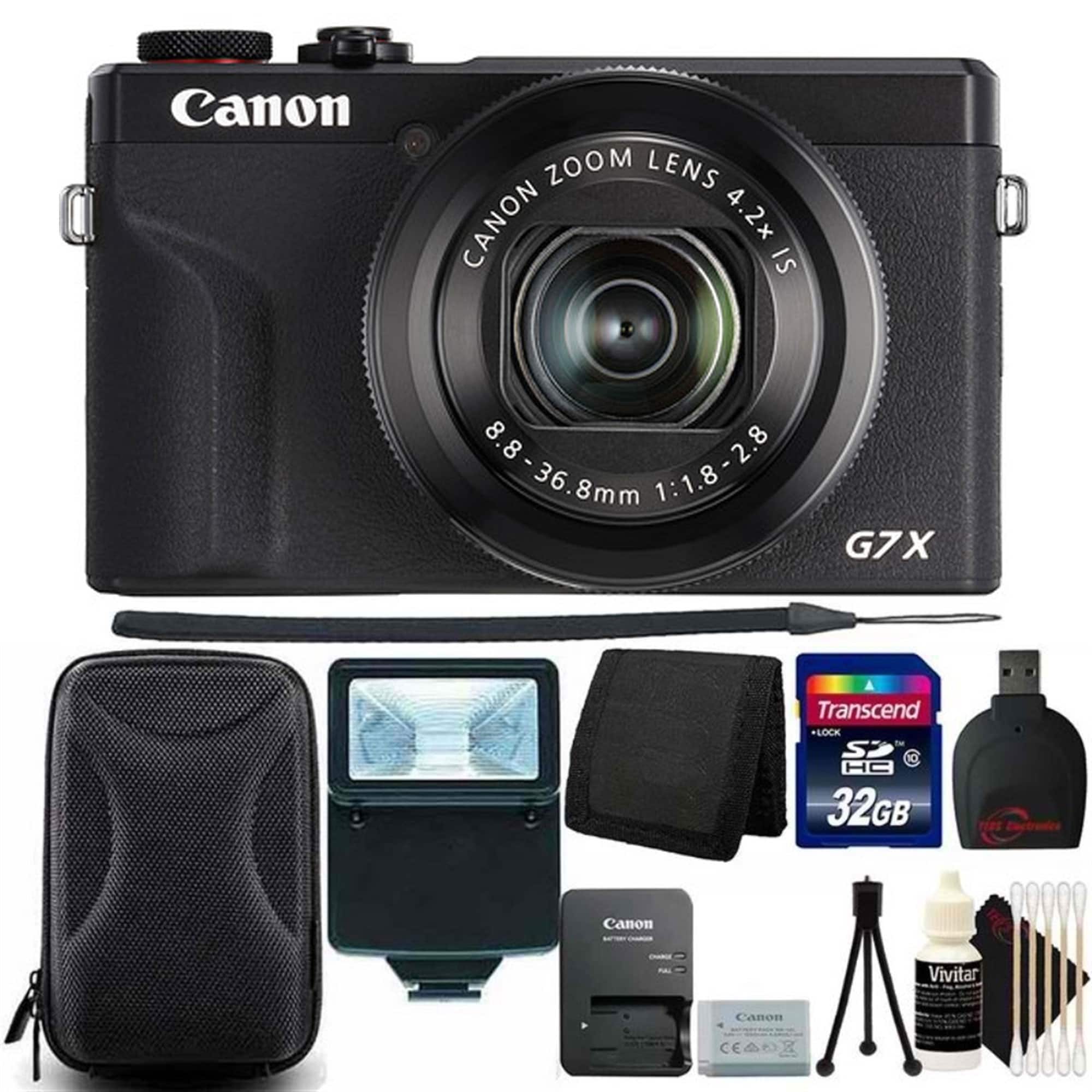 Canon - Powershot G7X Mark III, SanDisk 32GB SDHC Ultra, Memory Card Wallet, Memory Card Reader, Slave flash, camera case Bundle - Black