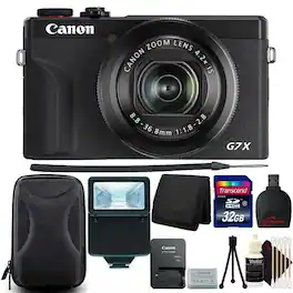 Canon - Powershot G7X Mark III, SanDisk 32GB SDHC Ultra, Memory Card Wallet, Memory Card Reader, Slave flash, camera case Bundle - Black