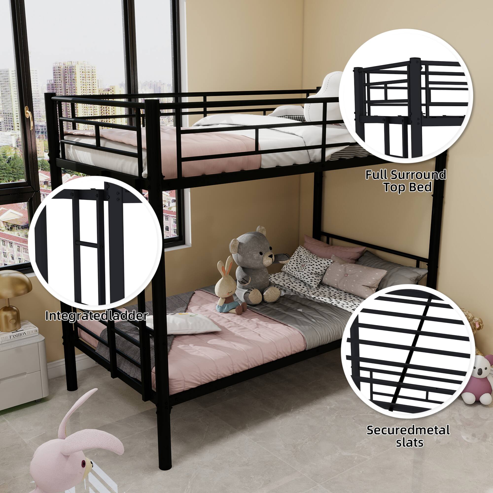 - Full Surround Top Bed
- Integrated Ladder
- Secured Metal Slats