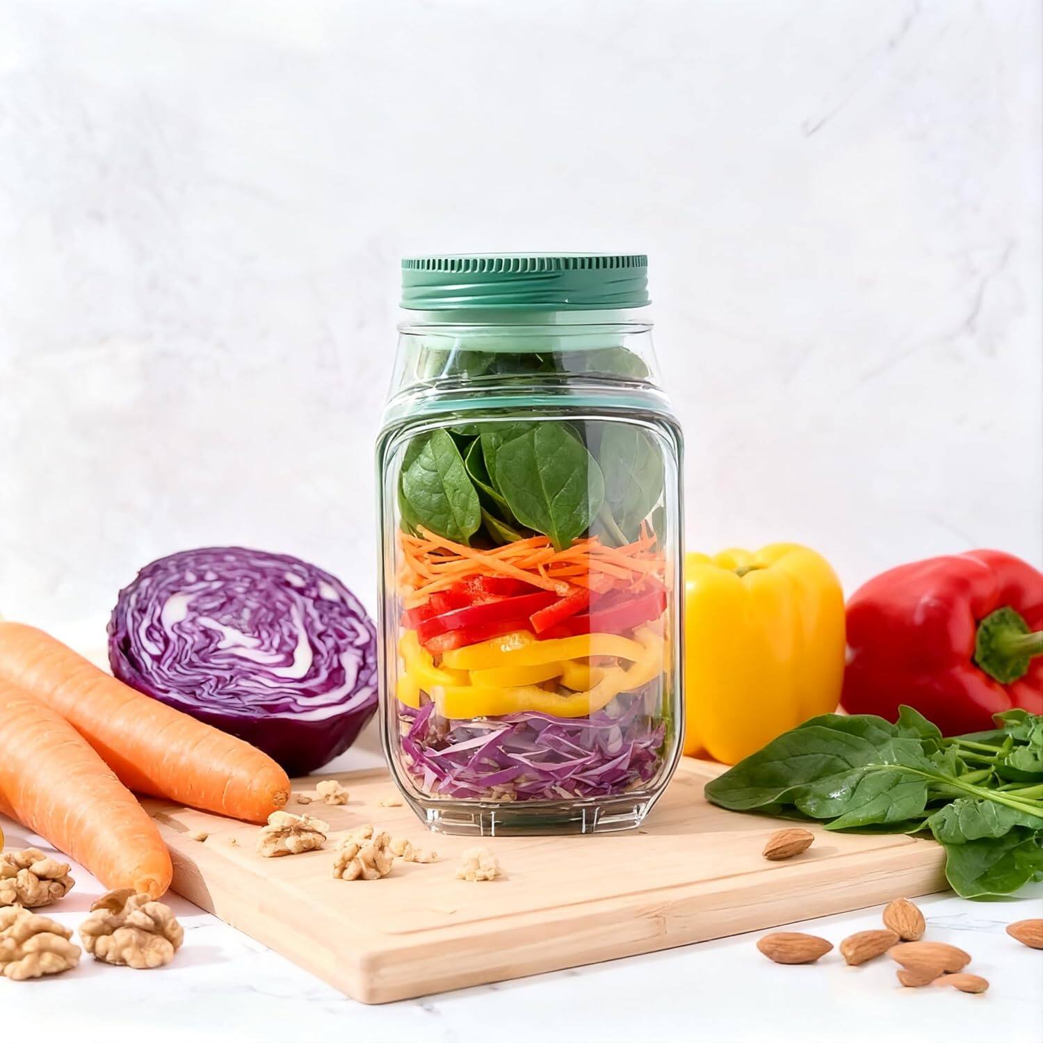 Alt View 7. Giantpower - 2pcs Salad Jar - Salad Pod Mason Jar Side Open with Leakproof Dressing Compartment.