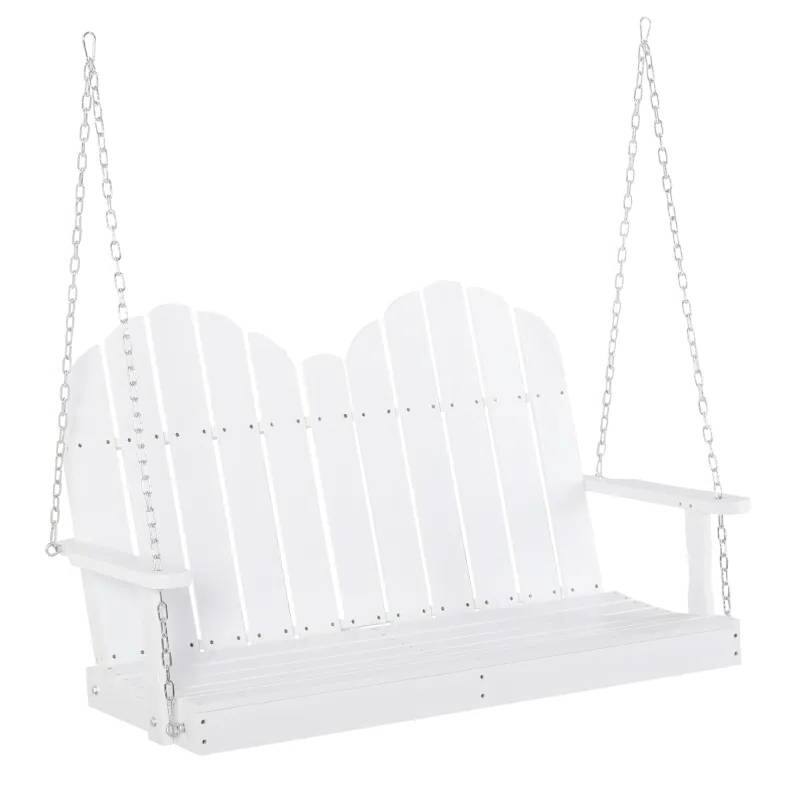 Left. Hivvago - White Solid Wood 2-Seater Hanging Patio Porch Swing - White.