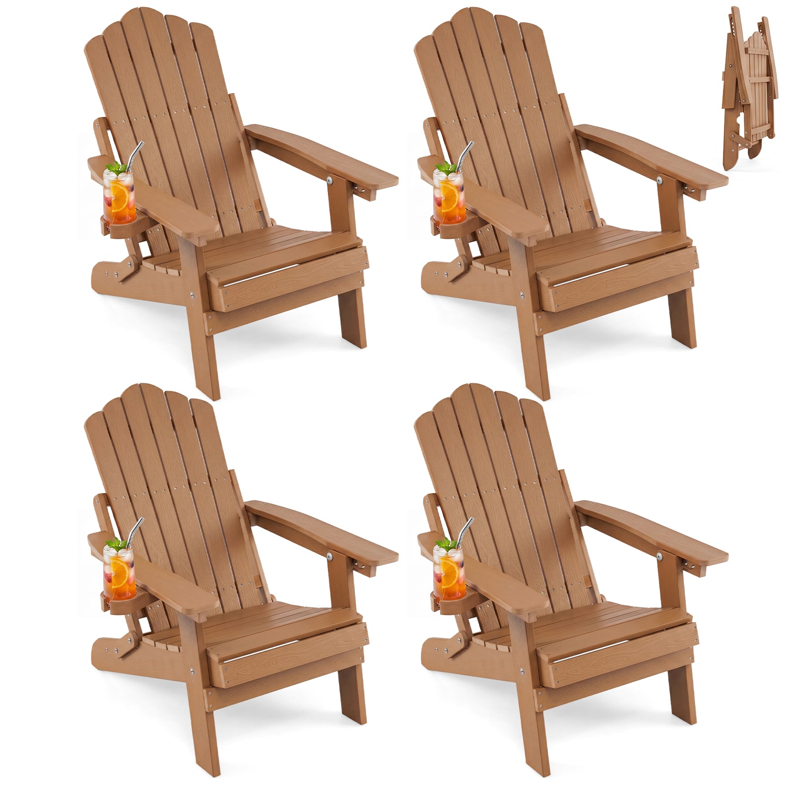 Gymax - 4PCS Folding Adirondack Chair w/ 5-Level Backrest Wooden Textured for Lawn Coffee - Brown price history on PriceWatchPro