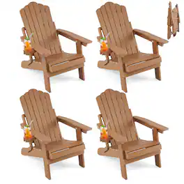 Gymax - 4PCS Folding Adirondack Chair w/ 5-Level Backrest Wooden Textured for Lawn Coffee - Brown