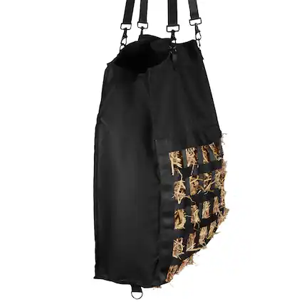 Front. VEVOR - Hay Bag for Horses, 21.65 x 7.28 x 25.2 in, 1.81 x 1.81 in Holes, Premium Nylon Construction with PVC Waterproof Coating - Black.