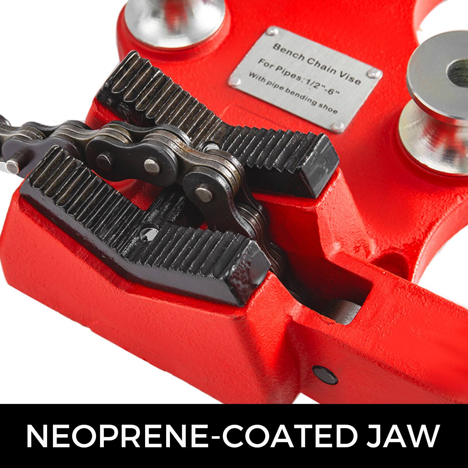 Bench Chain Vise: For Pipes: 1/2"-6" Pipes: Vise pipe 1/2"-6" -6" bending shoe NEOPRENE-COATED JAW