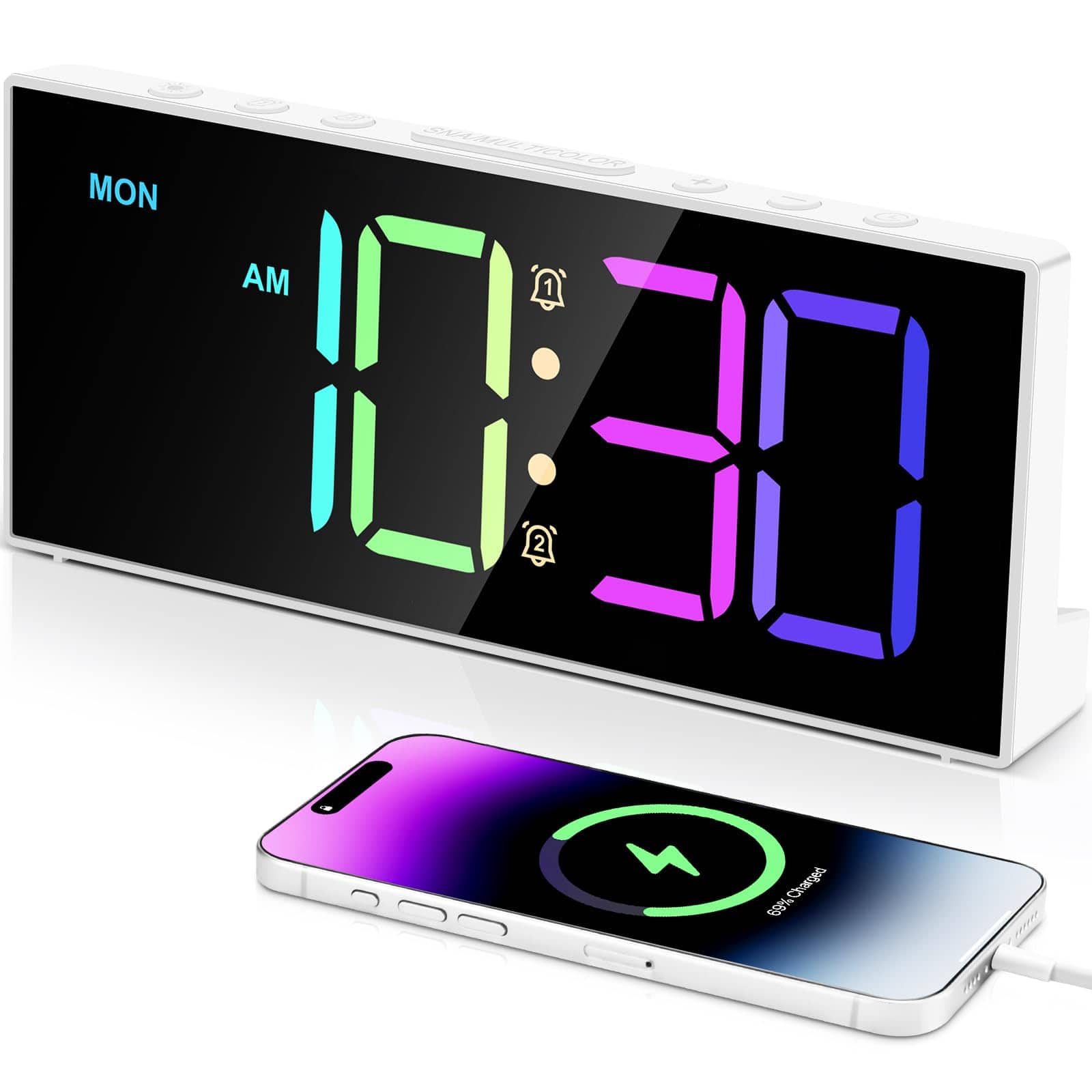 Dazzed Corner - Alarm Clock, LED Digital Alarm Clock with Large Display - White