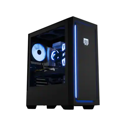 Front. Maingear - MG-1 Gold Gaming Desktop - NVIDIA GeForce RTX 5060 Ti 16GB - AMD Ryzen 5 9600X - 32GB DDR5 - 1TB NVMe SSD - WiFi 7 - RGB - Black.