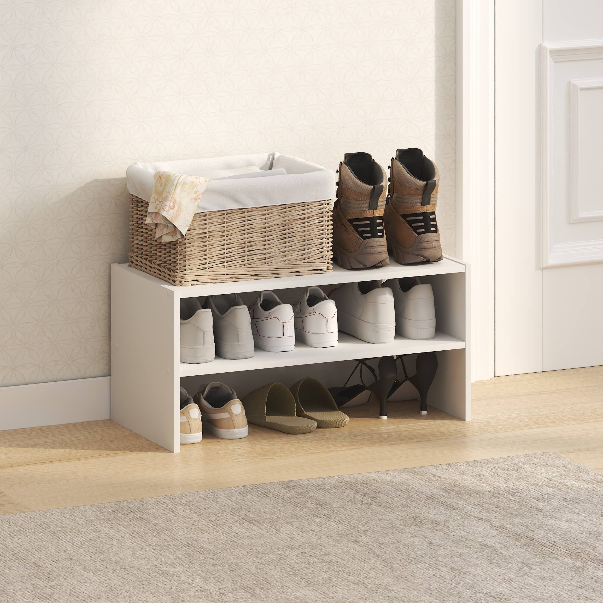 Alt View 1. Furinno - FANO Shoe Rack, 24-Inch Width Shoe Organizer, Stackable Shoe Storage, for Closet Entryway, Office, Garage - White.