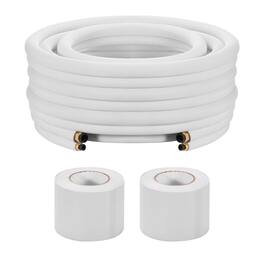 VEVOR - 50ft Mini Split Line Set, 1/4” & 1/2” OD AC Copper Tubing Pipe, 3/8 PE Thickened Insulated Coil with Flared Nuts - White