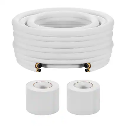 Front. VEVOR - 50ft Mini Split Line Set, 1/4” & 3/8” OD AC Copper Tubing Pipe, 3/8 White PE Thickened Insulated Coil with Flared Nuts - White.