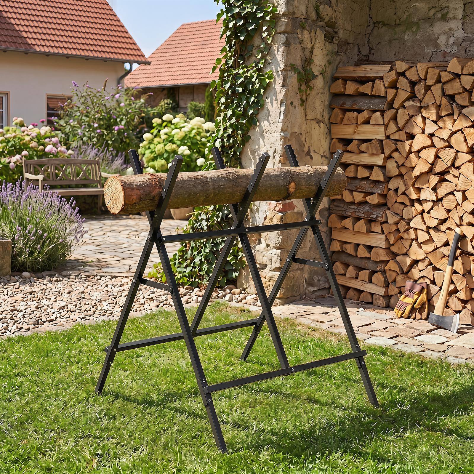 Alt View 1. Costway - Costway Folding Log Saw Horse with Anti-Slip Sawteeth and Non-Slip Foot Pads for Firewood - Black.